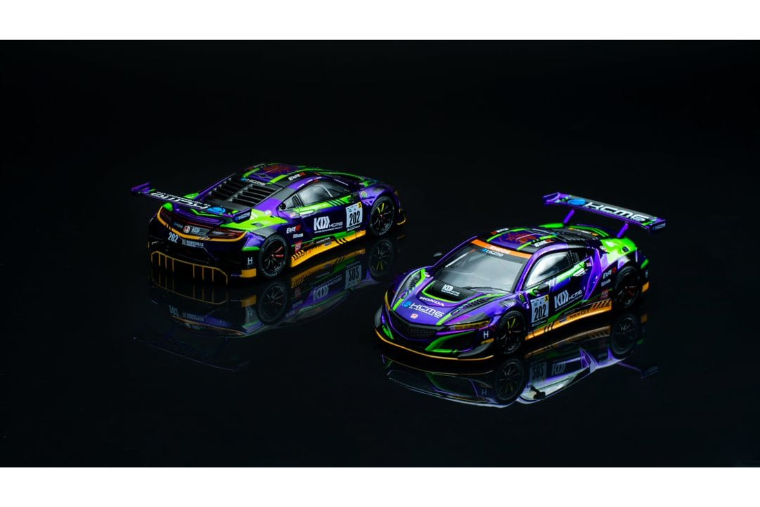 NSX GT3 RHD Right Hand Drive #202 EVA RT Test Type 01 Purple with Graphics  1/64 Diecast Model Car Pop Race PR640034