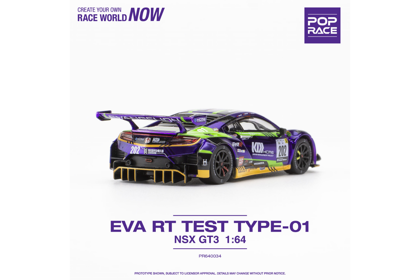 Pop Race 1/64 Honda NSX GT3 EVA RT Test Type-01 Race Car in Purple