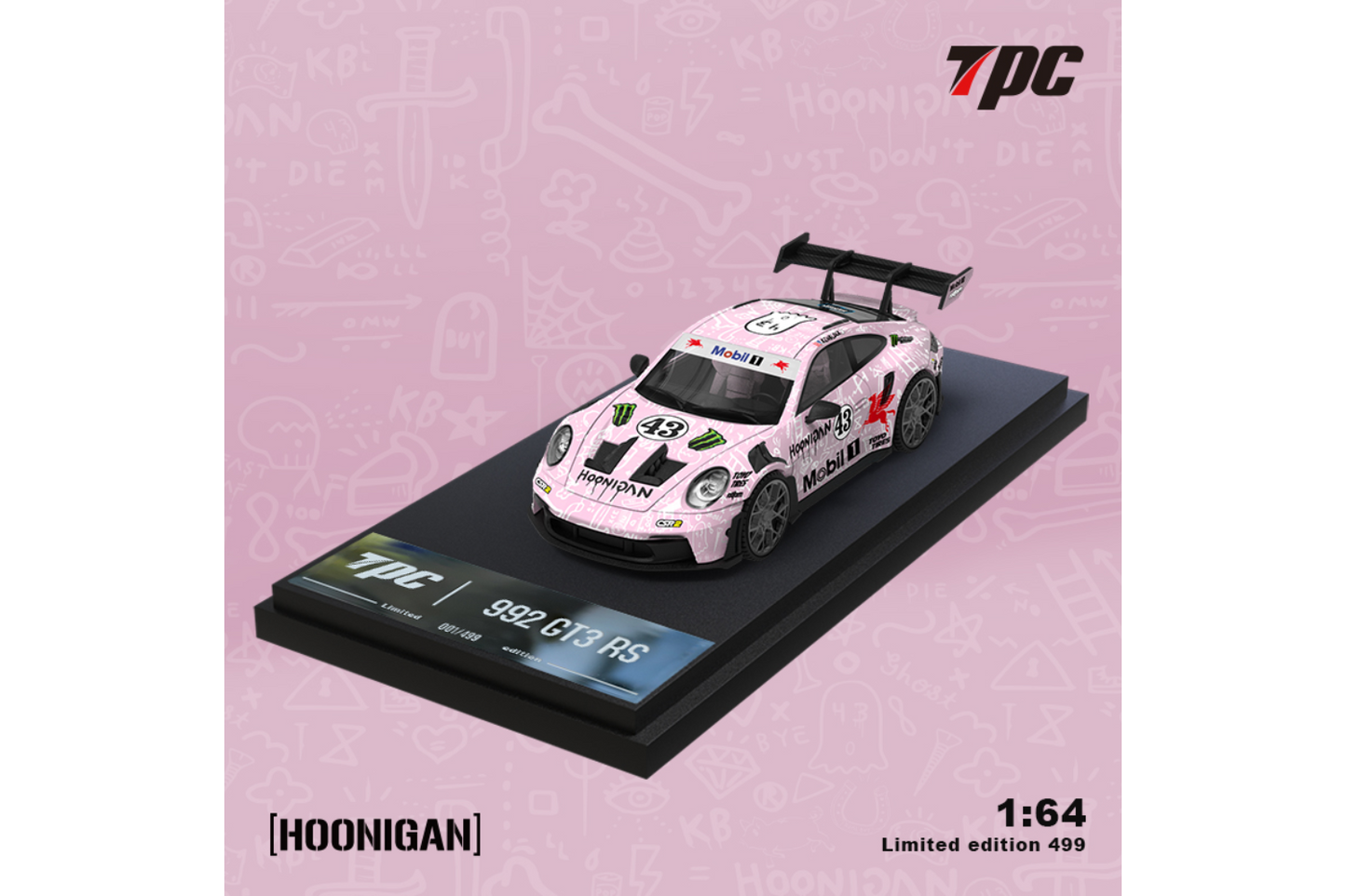 TPC 1/64 RWB VW T1 Van and Porsche 992 GT3 RS Trailer Set in Pink "Hoon" Livery