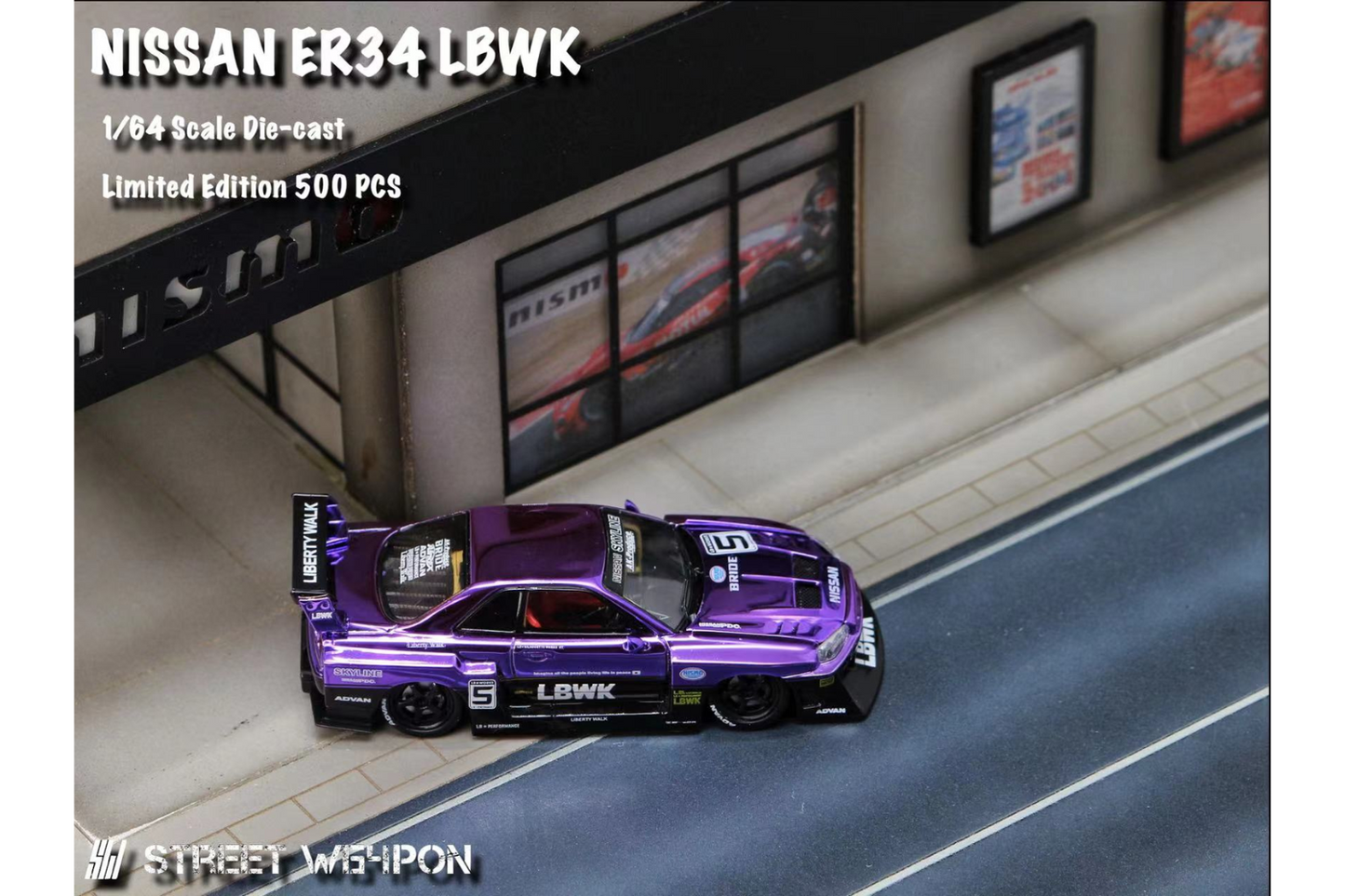 Street Weapon 1/64 Liberty Walk Nissan Skyline ER34 Super Silhouette in Chrome Purple
