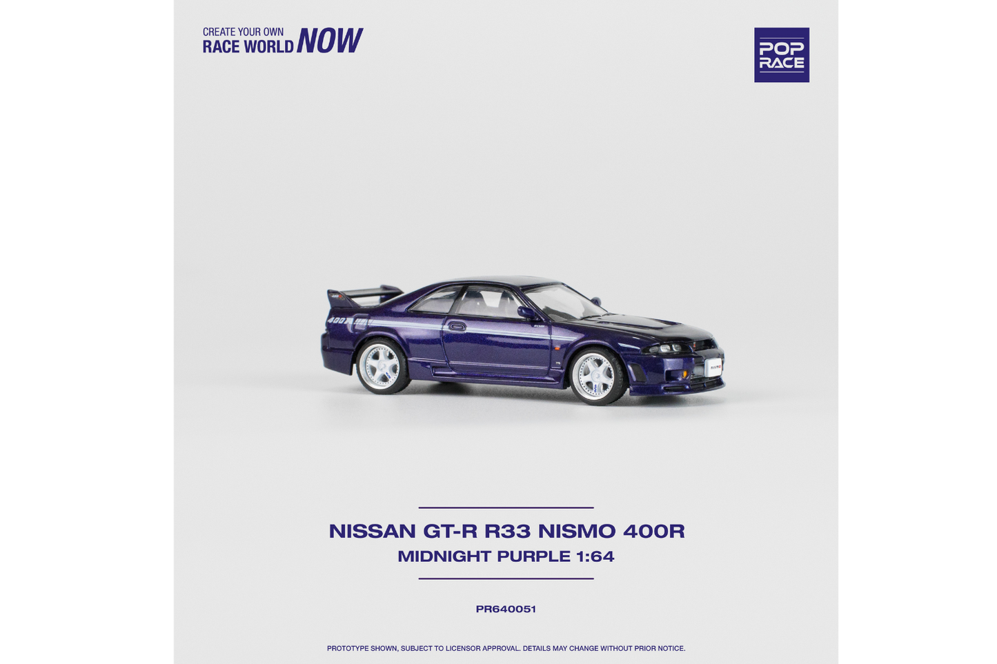 Pop Race 1/64 Nissan Skyline GT-R Nismo 400R (R33) in Midnight Purple