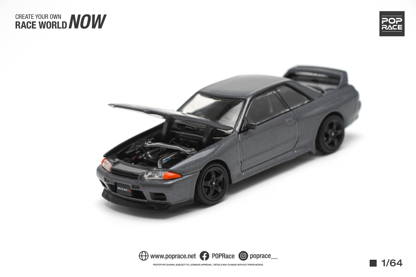 Pop Race 1/64 Nissan Skyline GT-R (R32) in Gun Grey Metallic