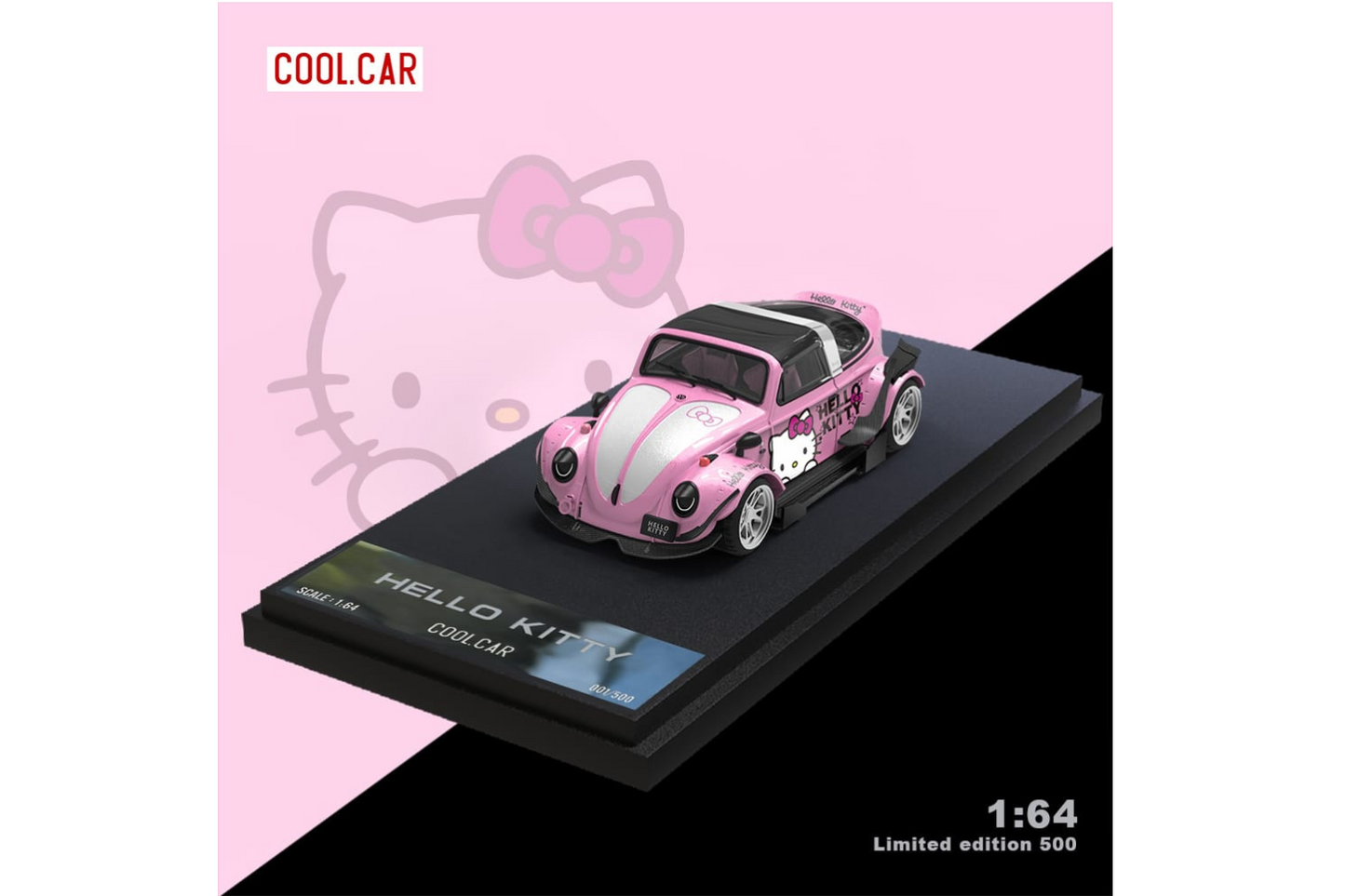 Cool Car 1/64 RWB Volkswagen Beetle Targa Container Set in Hello Kitty Pink