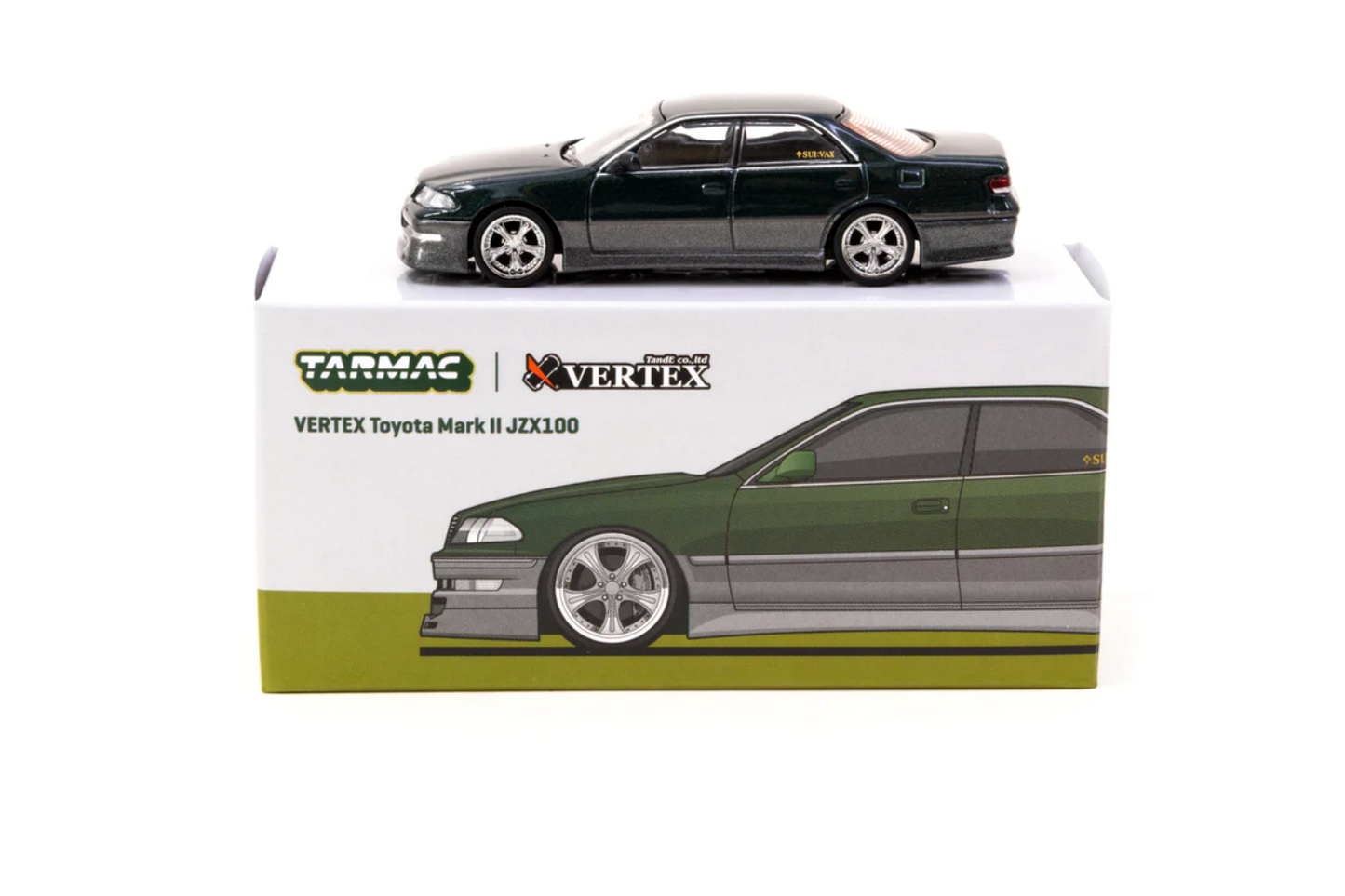 Tarmac Works 1/64 Toyota Mark II JZX100 Vertex in Dark Green Metallic