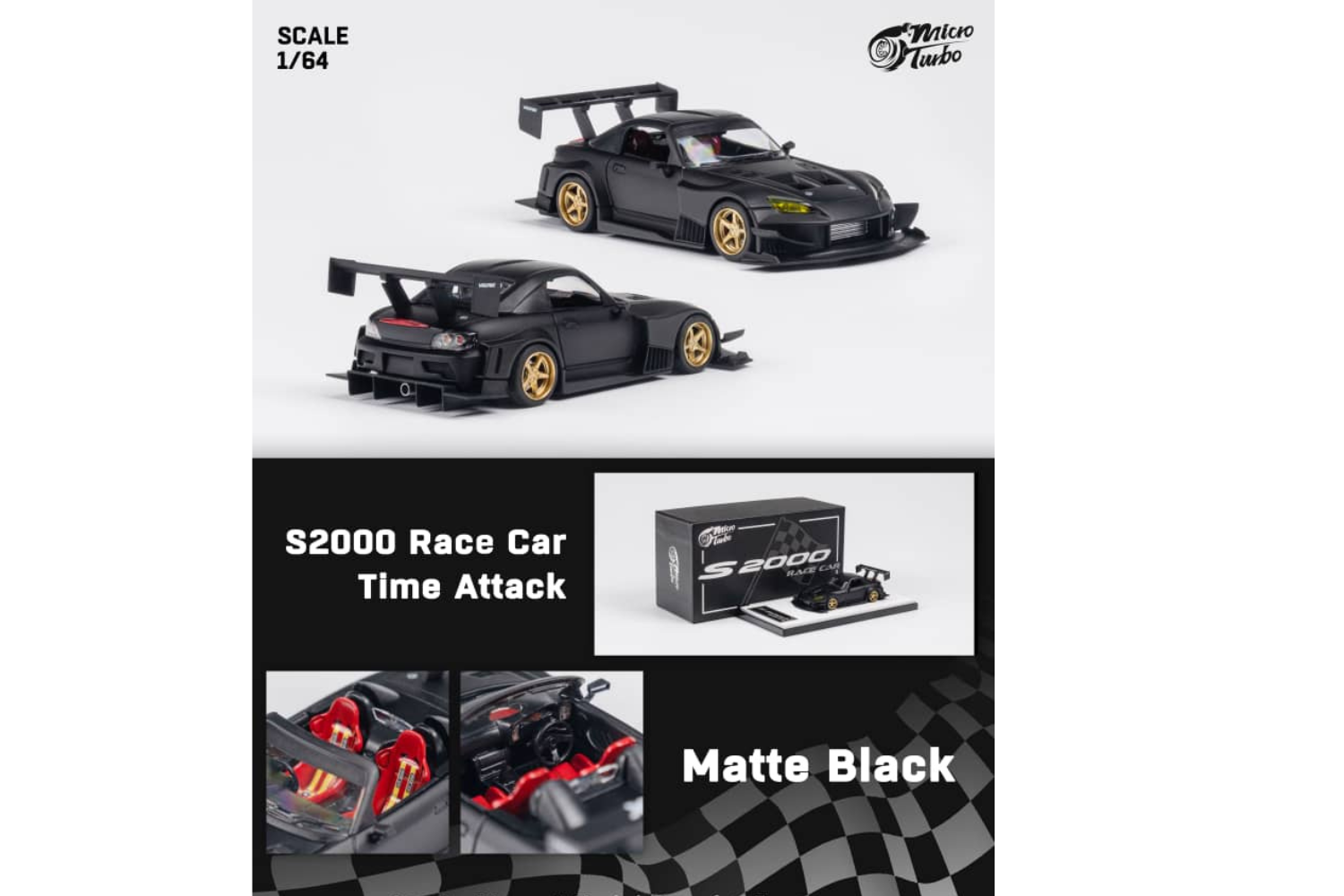 1/64 MicroTurbo ホンダ S2000 API JS レーシング 黒 Micro Turbo 1/64 J's Racing Honda S2000 Time Attack Race Car