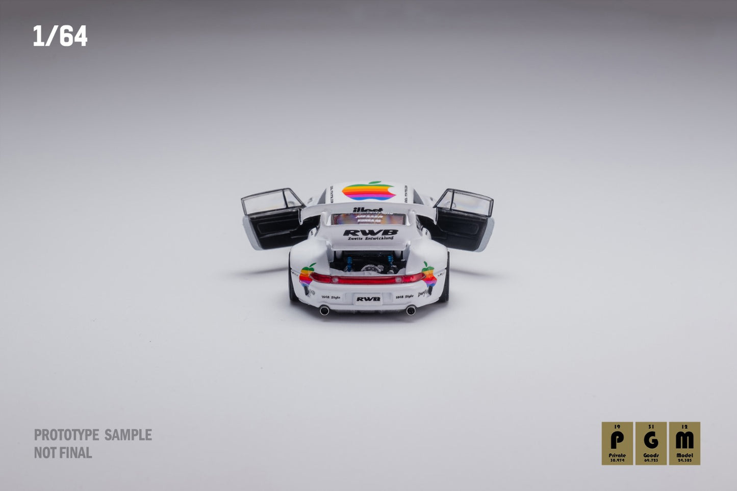 PGM 1:64 Porsche 911 RWB 993 in Apple Livery on Luxury Base