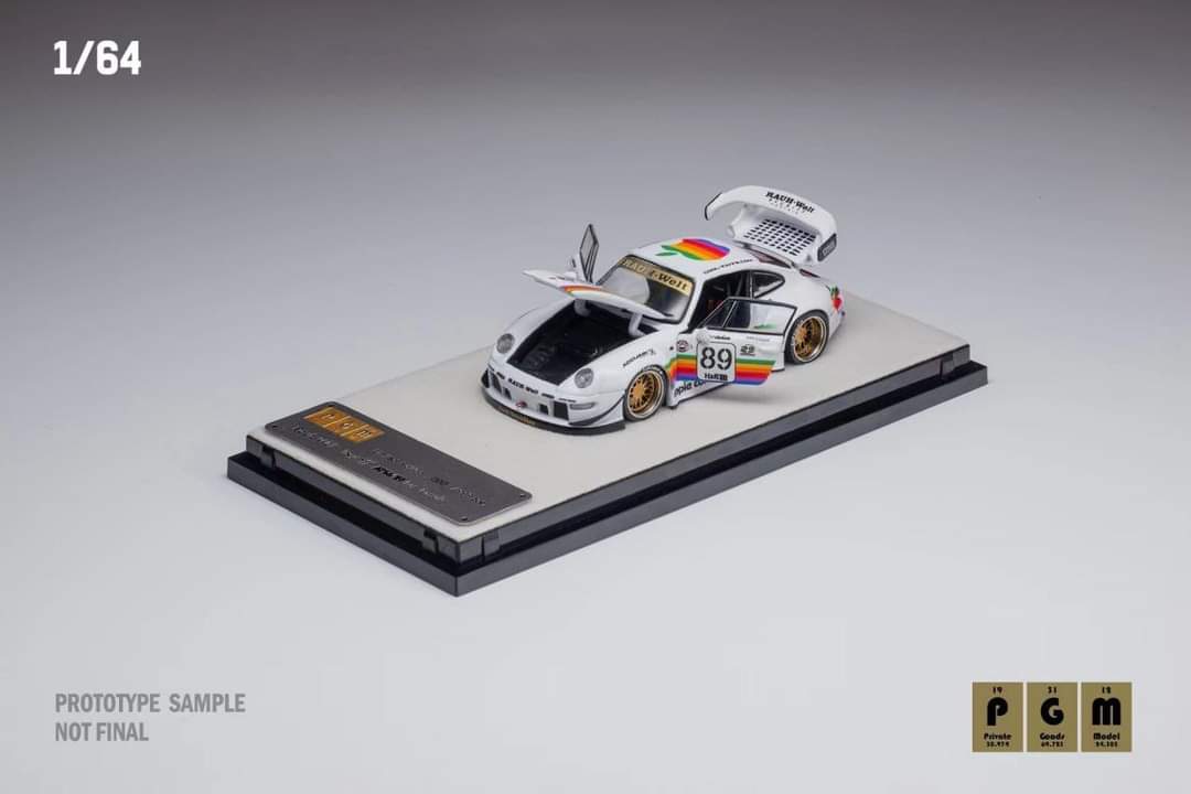 PGM 1:64 Porsche 911 RWB 993 in Apple Livery on Standard Base