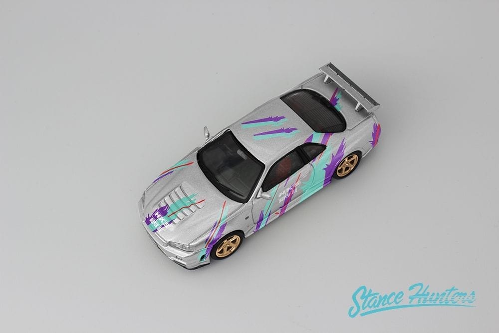 Stance Hunters x ArtWork 1/64 Nissan Skyline GT-R (R34) Nismo Z-Tune in Silver HKS Livery