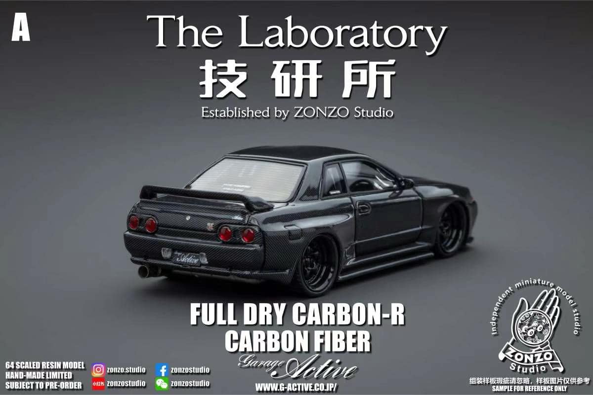 The Laboratory Established by ZONZO Studio 1/64 Nissan Skyline GT-R (R32) Garage Active Widebody - SEMA Version In Full Black Carbon