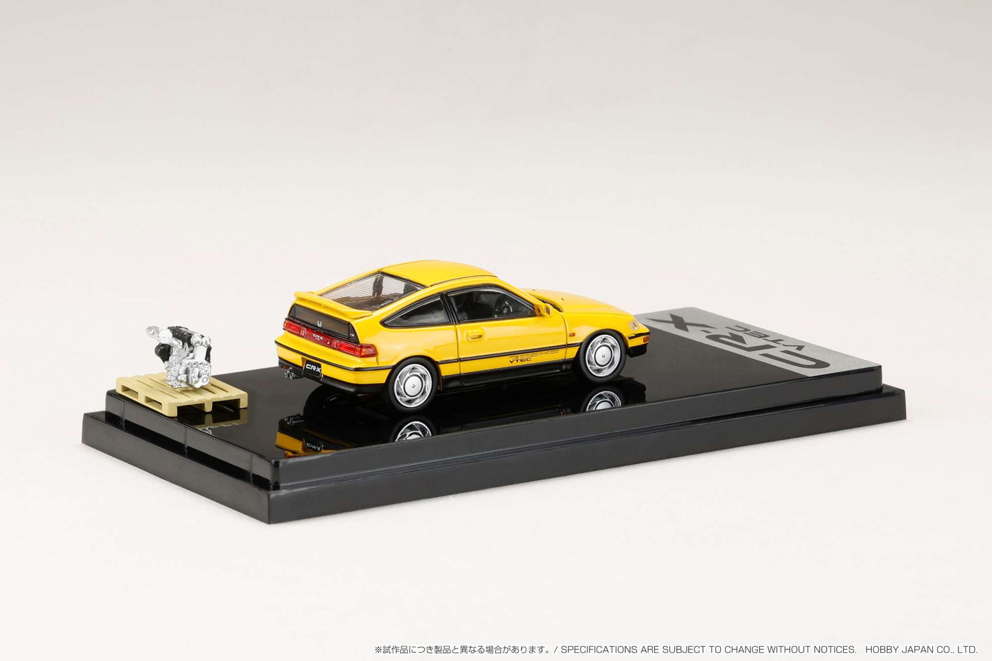 Hobby Japan 1/64 Honda CR-X SiR (EF8) 1989 with Engine Display Model in Yellow