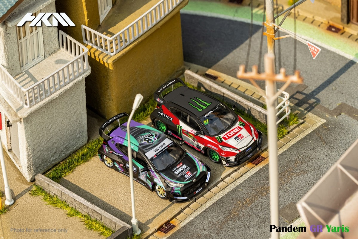 HKM Model 1/64 Rocket Bunny Toyota GR Yaris Pandem Wide Body in HKS Livery