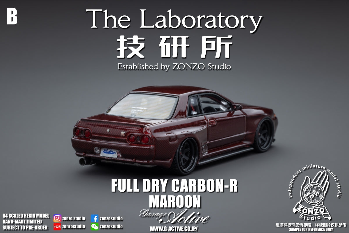 The Laboratory Established by ZONZO Studio 1/64 Nissan Skyline GT-R (R32) Garage Active Widebody - SEMA Version In Full Maroon Carbon