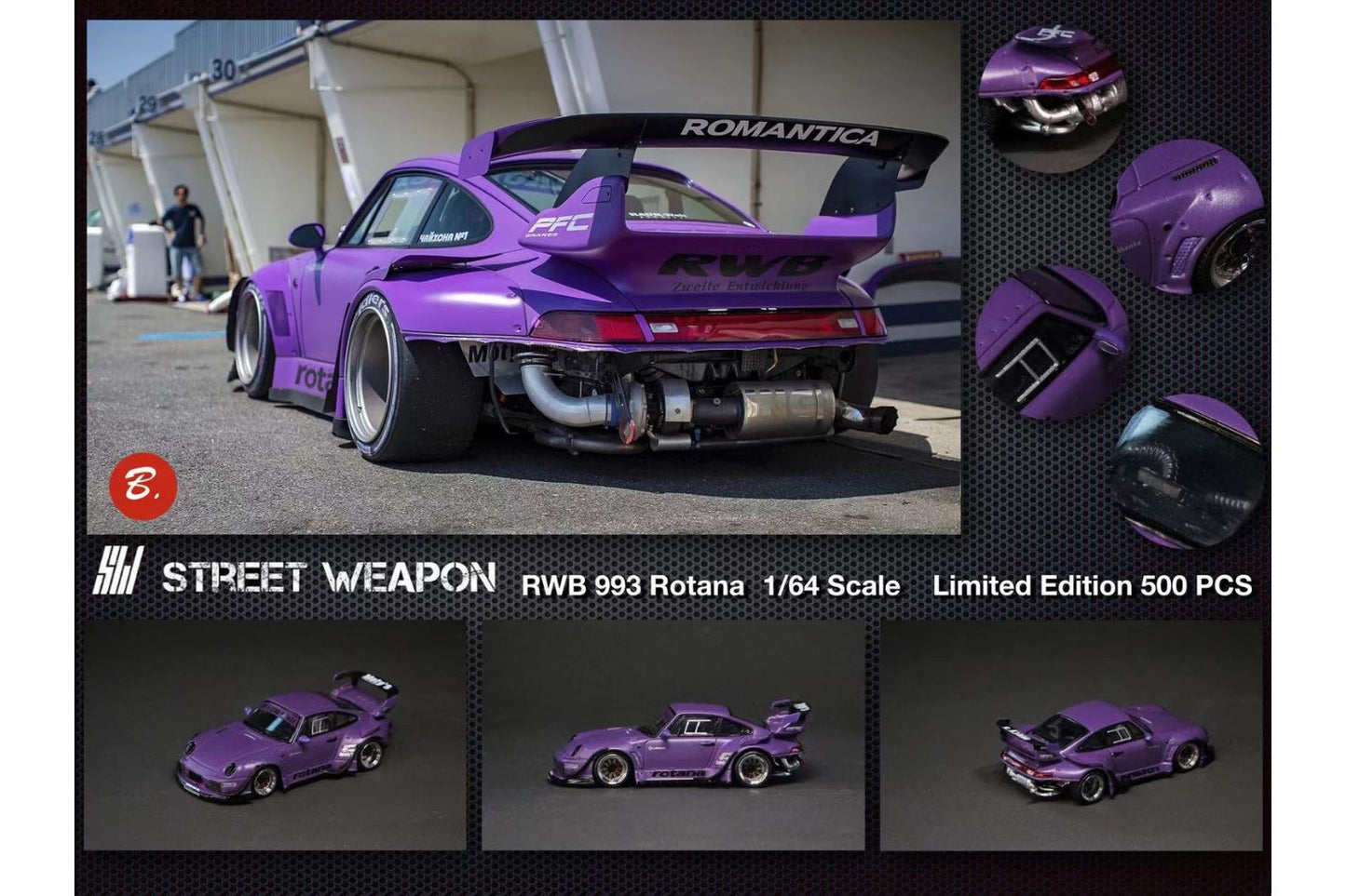 Street Weapon 1/64 Porsche RWB 993 Rotana with Voltex Wing
