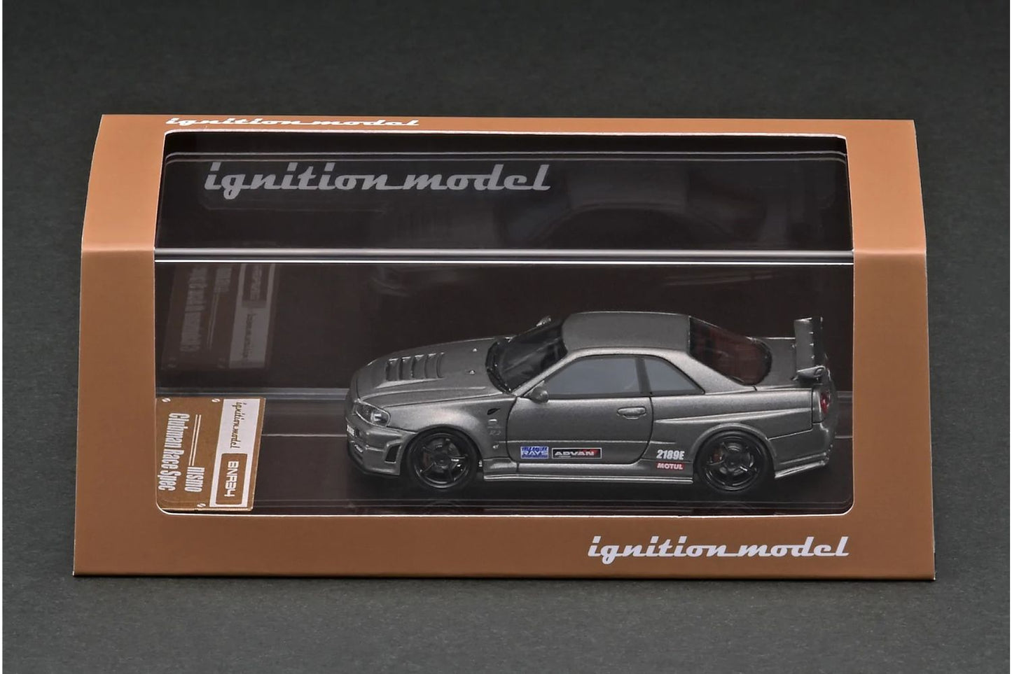 Ignition Model 1/64 Nismo Nissan Skyline GT-R (R34) Omoro Factory CRS in Dark Gray Metallic