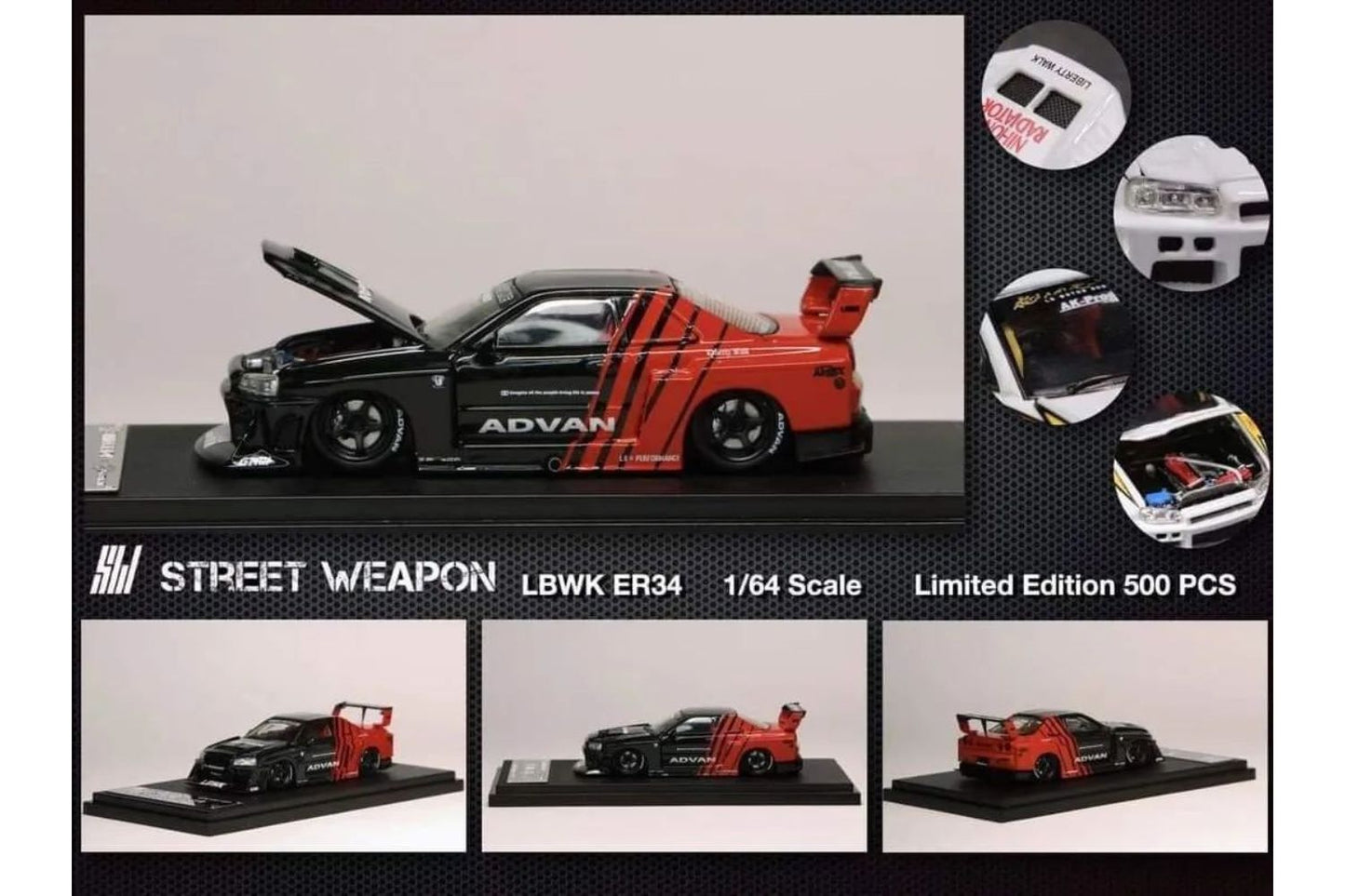 Street Weapon 1/64 Advan Liberty Walk Nissan Skyline ER34 Super Silhouette