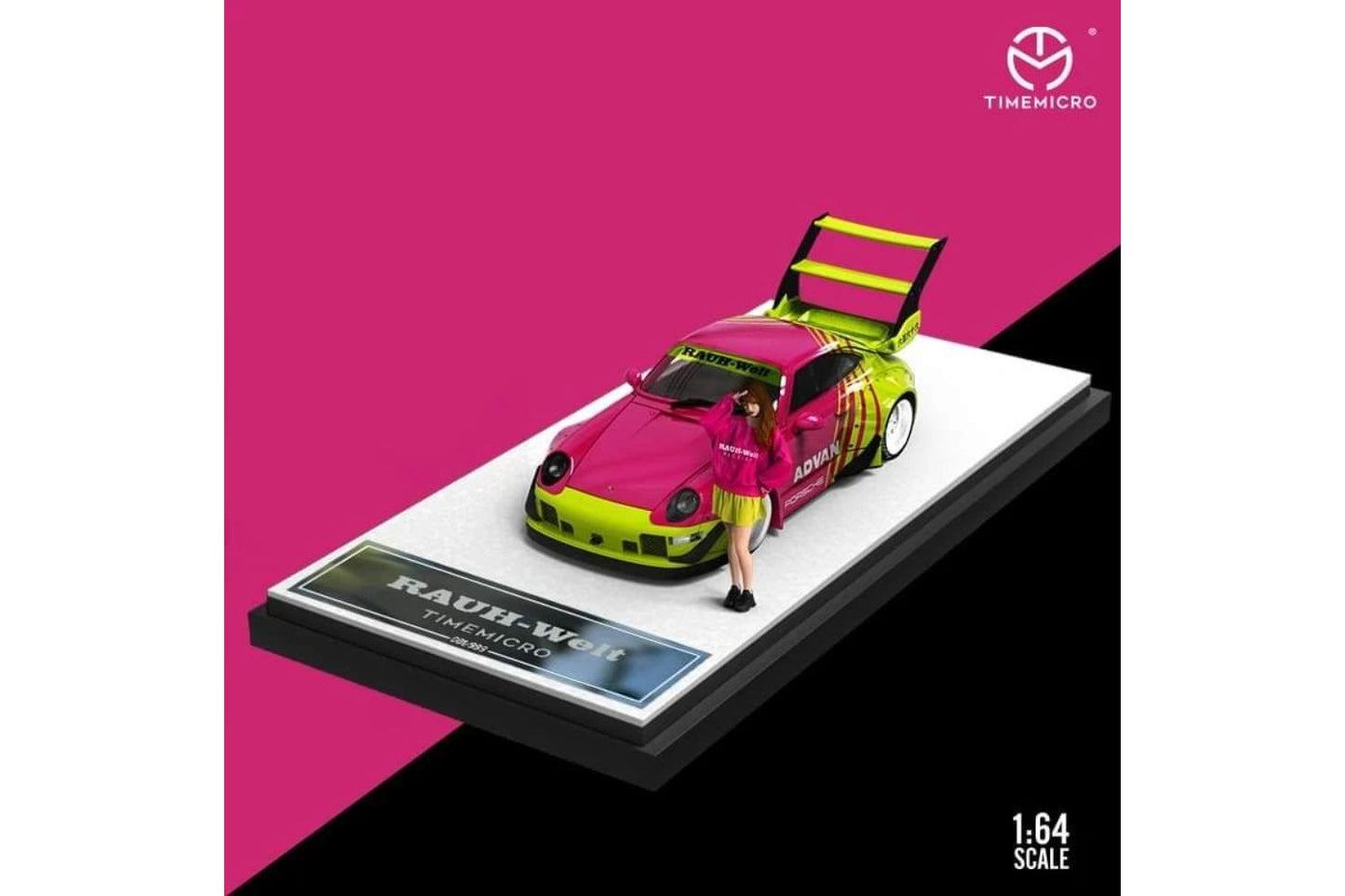 Time Micro 1/64 Porsche 911 RWB993 in Advan Pink/ Acid Green