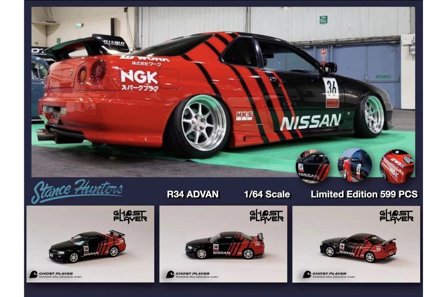 Stance Hunters x Ghost Player 1/64 Nissan Skyline GT-R (R34) Advan