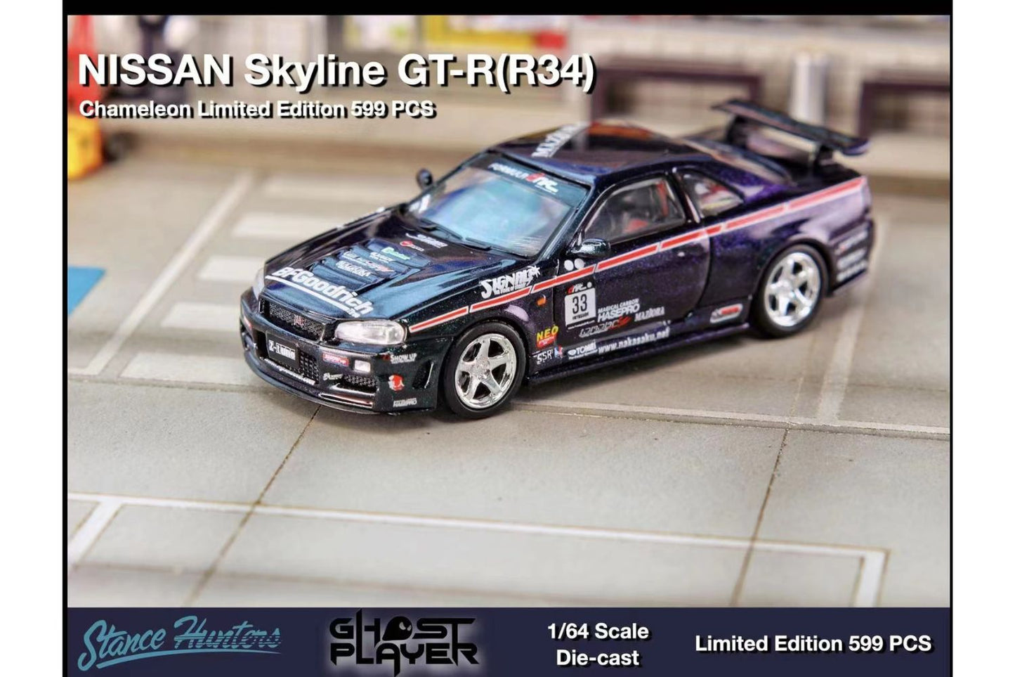 Stance Hunters x Ghost Player 1/64 Nissan Skyline GT-R (R34) in Chameleon