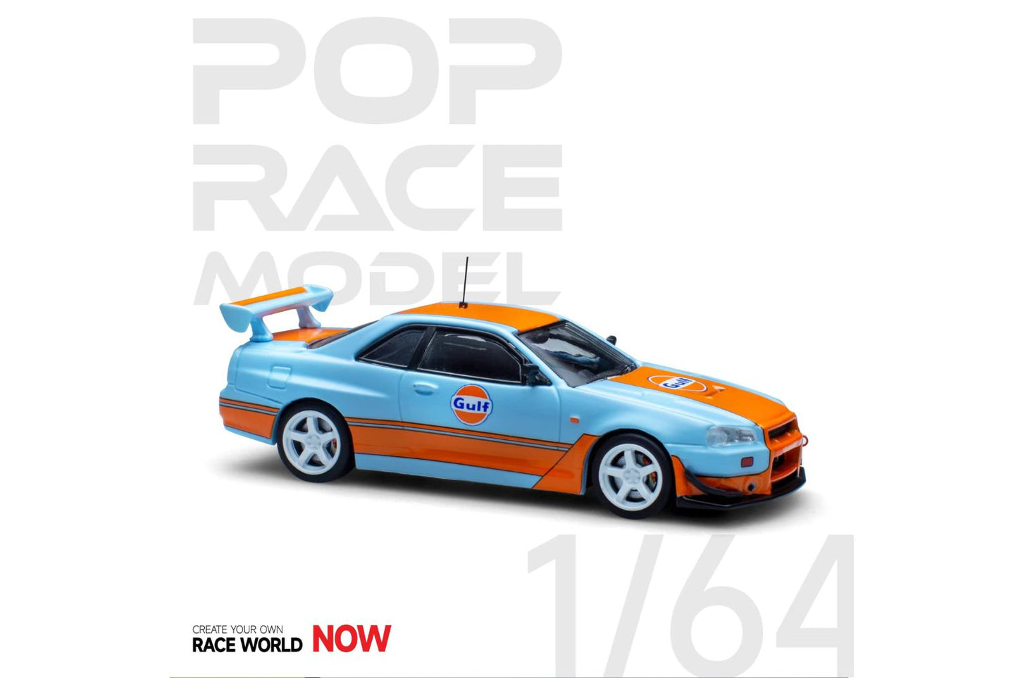 Pop Race 1/64 Nissan Skyline GT-R (R34) in Gulf Racing Livery