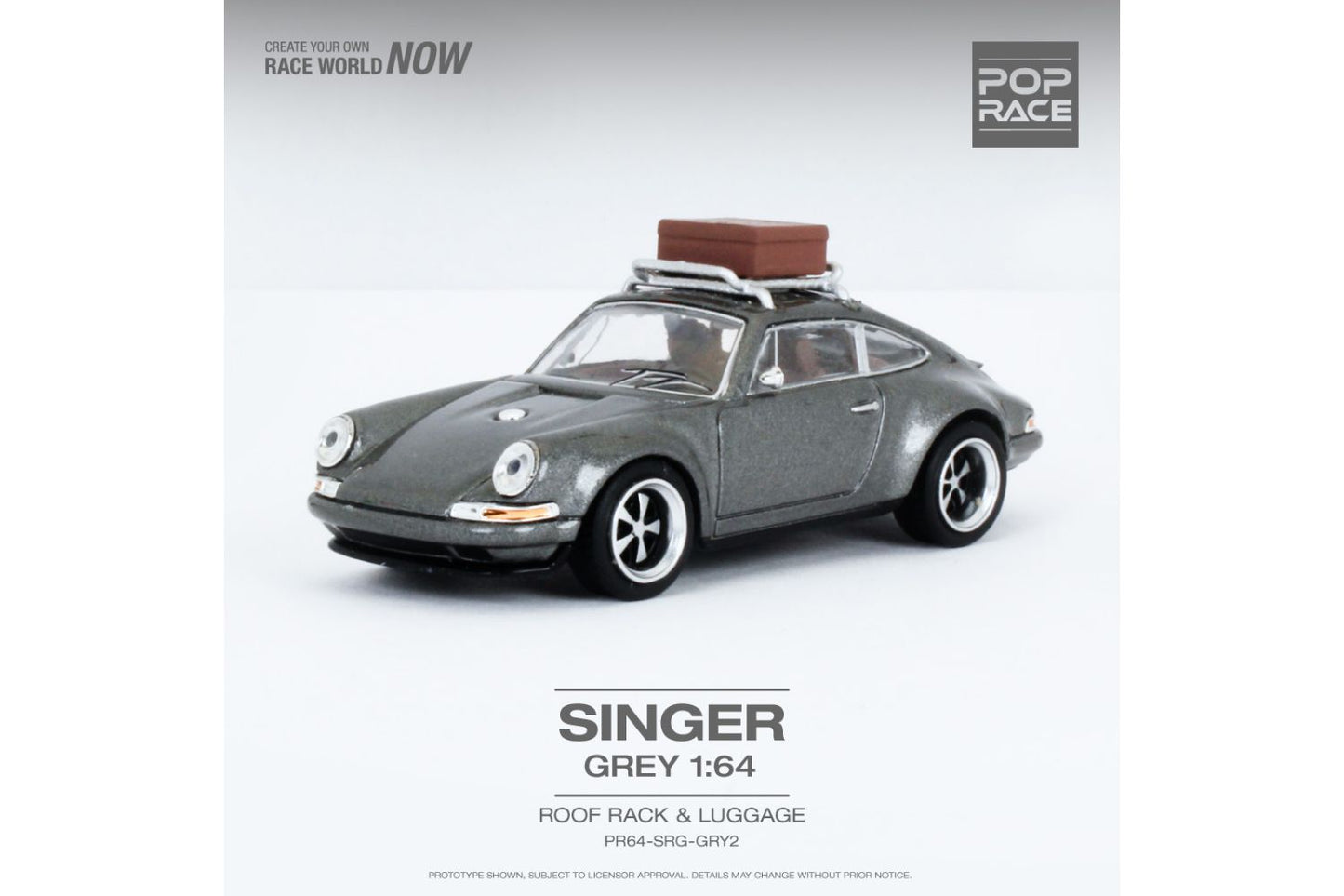 Pop Race 1/64 Singer Porsche 911 (964) in Gray with Roof Rack and Luggage