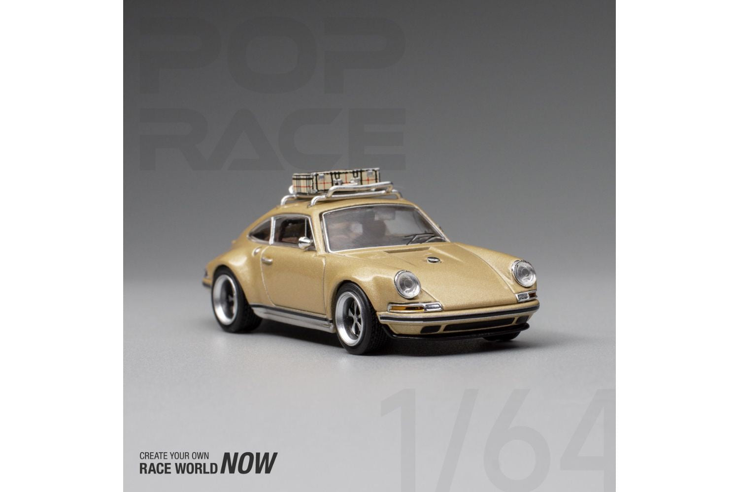 Pop Race 1 64 Singer Porsche 911 964 in Gold with Roof Rack and Luggage