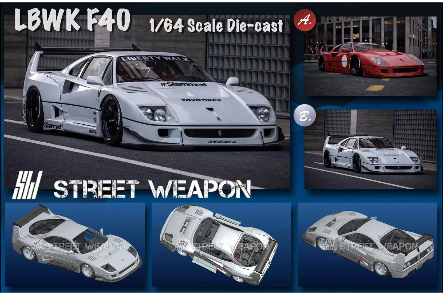 Street Weapon 1/64 LBWK Ferrari F40 in White