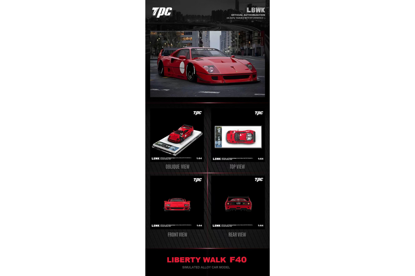 TPC 1/64 LBWK Ferrari F40 in Red