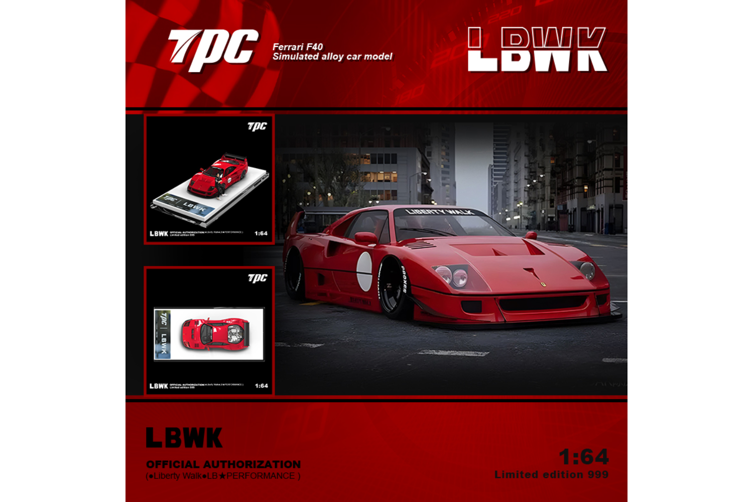 TPC 1/64 LBWK Ferrari F40 in Red – Rocketbox Diecast Warehouse