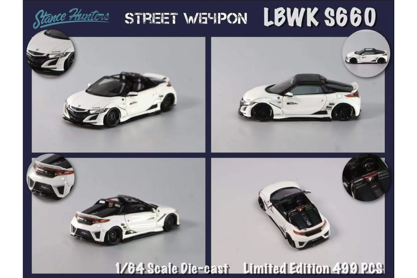 Stance Hunters x Street Weapon 1/64 Honda S660 LBWK in White