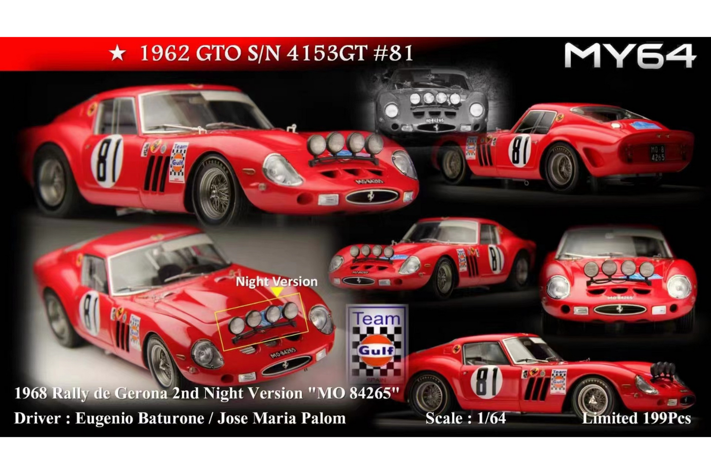 MY64 1/64 Ferrari GTO 4153GT in Red #81