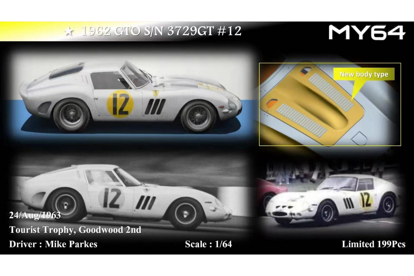 MY64 1/64 Ferrari GTO 3729GT in White #12