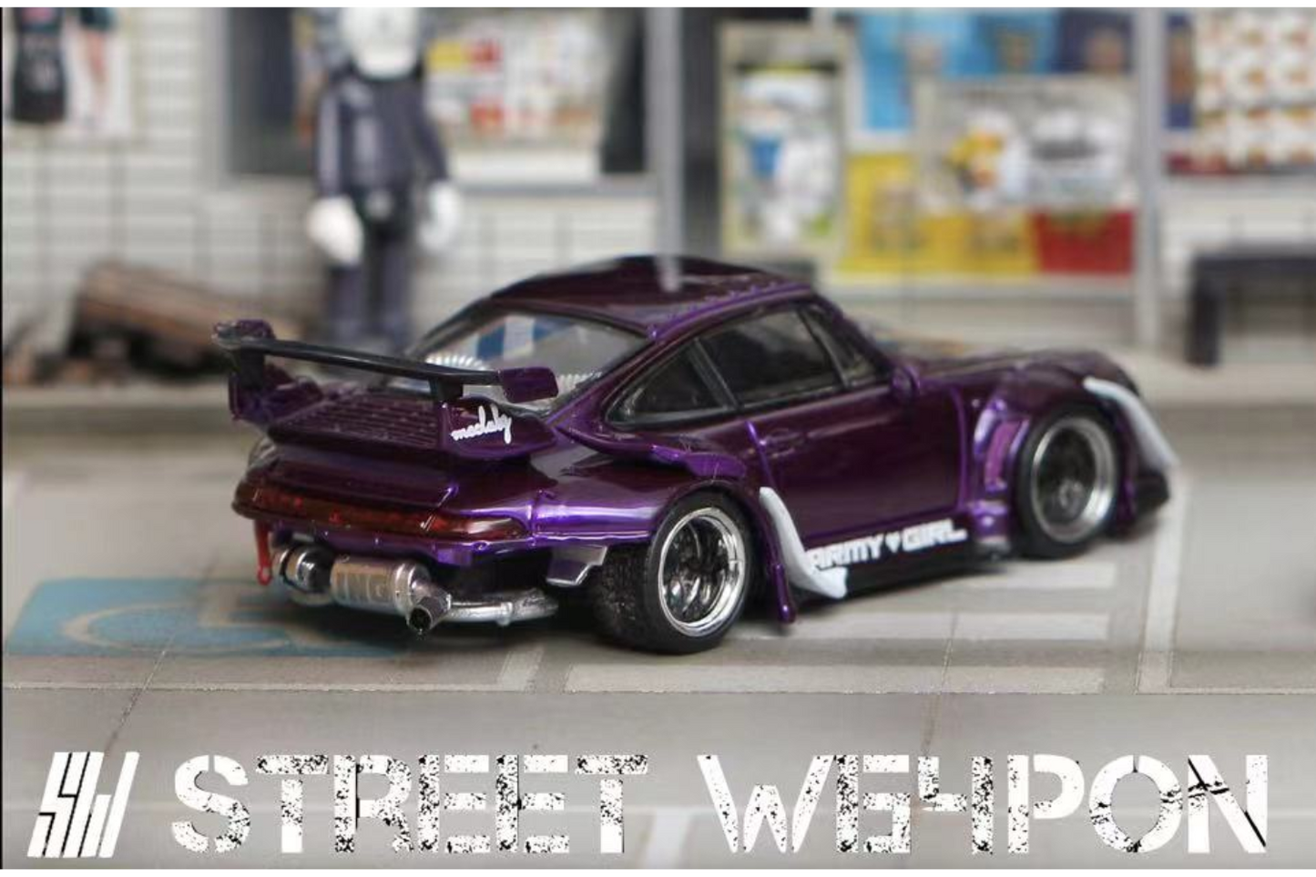 Street Weapon 1/64 Porsche RWB 993 Army Girl in Electric Purple