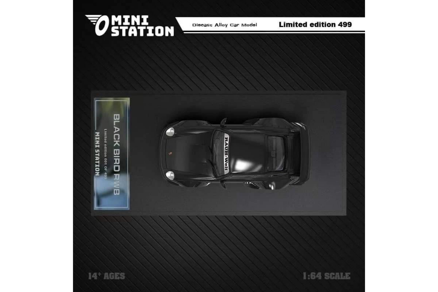 Mini Station 1/64 Porsche 911 RWB993 "Blackbird" Midnight - Black Wheels
