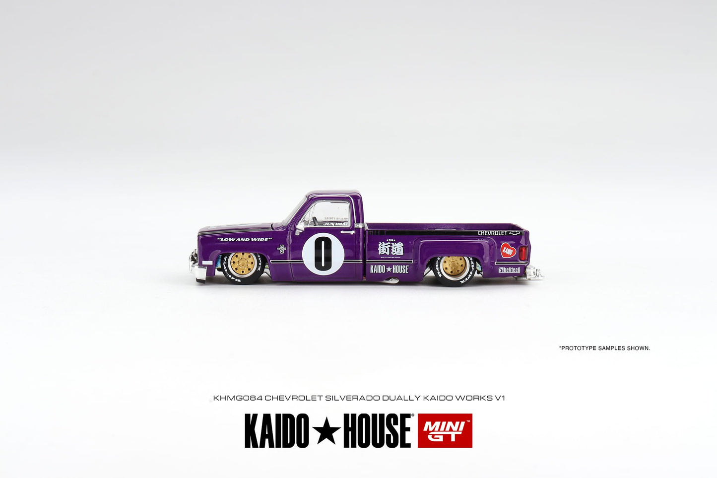 Mini GT x Kaido House 1983 Chevy Silverado Dually V1 in Purple