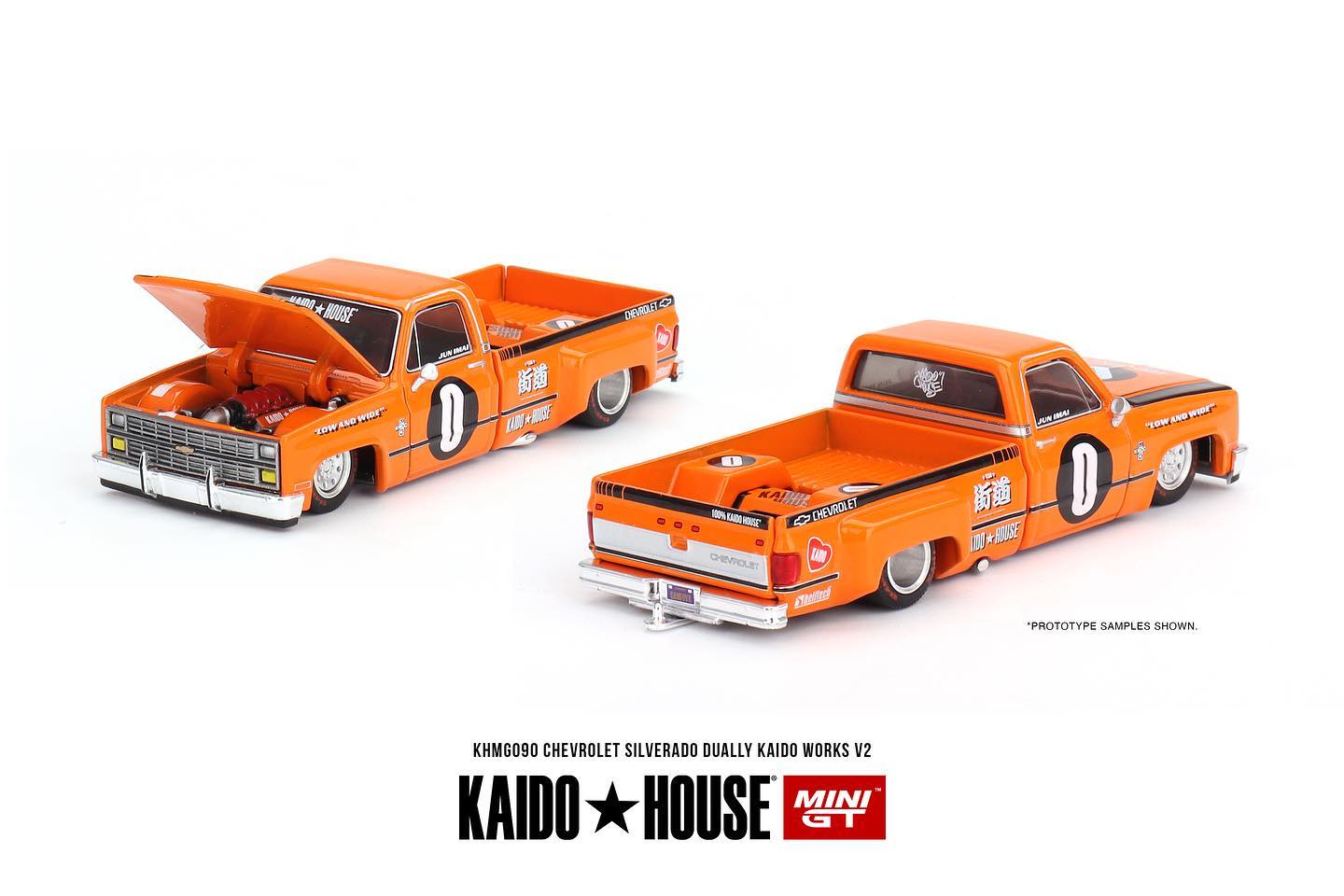 Mini GT x Kaido House 1983 Chevy Silverado Dually V2 in Orange
