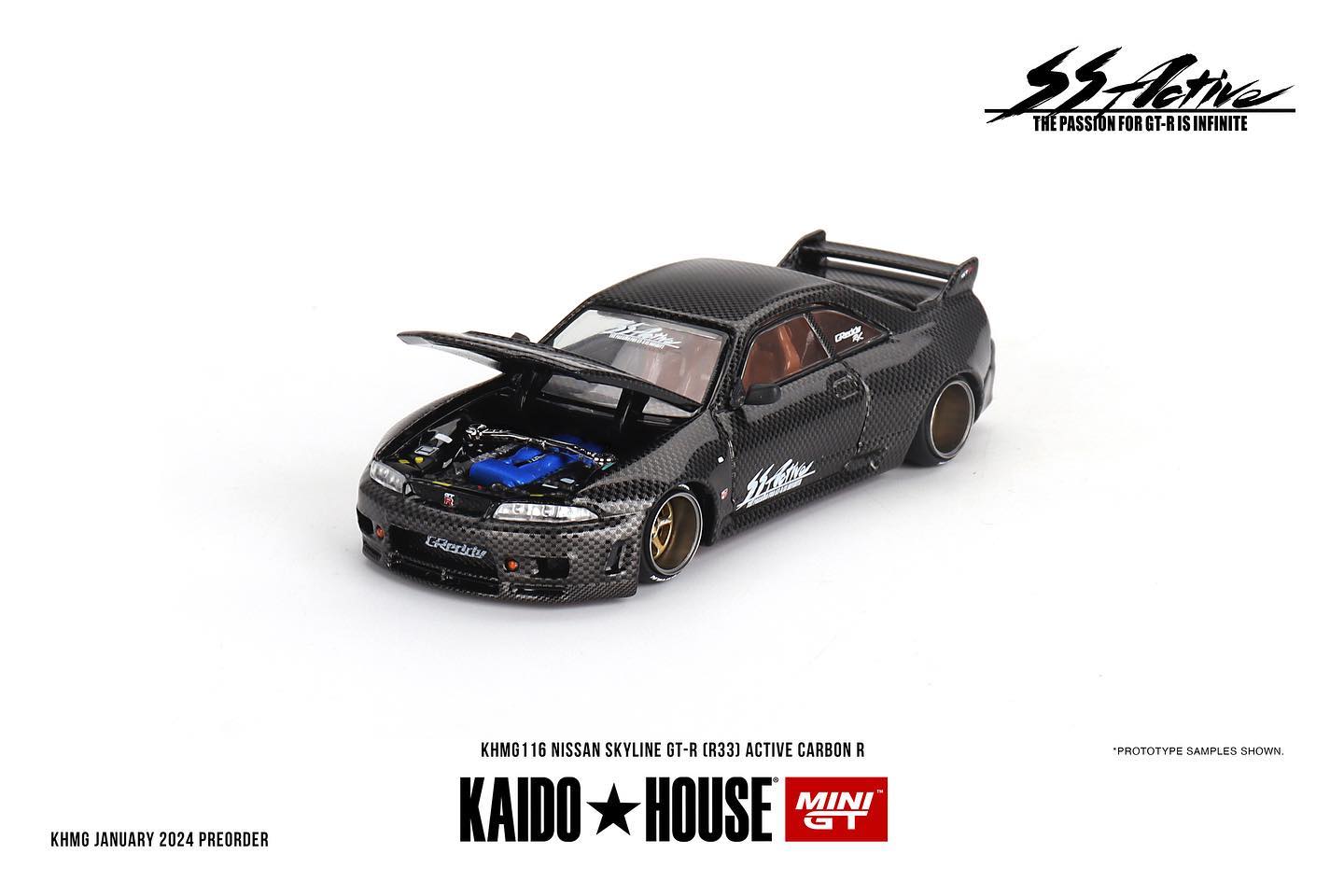 Mini GT x Kaido House Nissan Skyline GT-R (R33) Active Carbon R