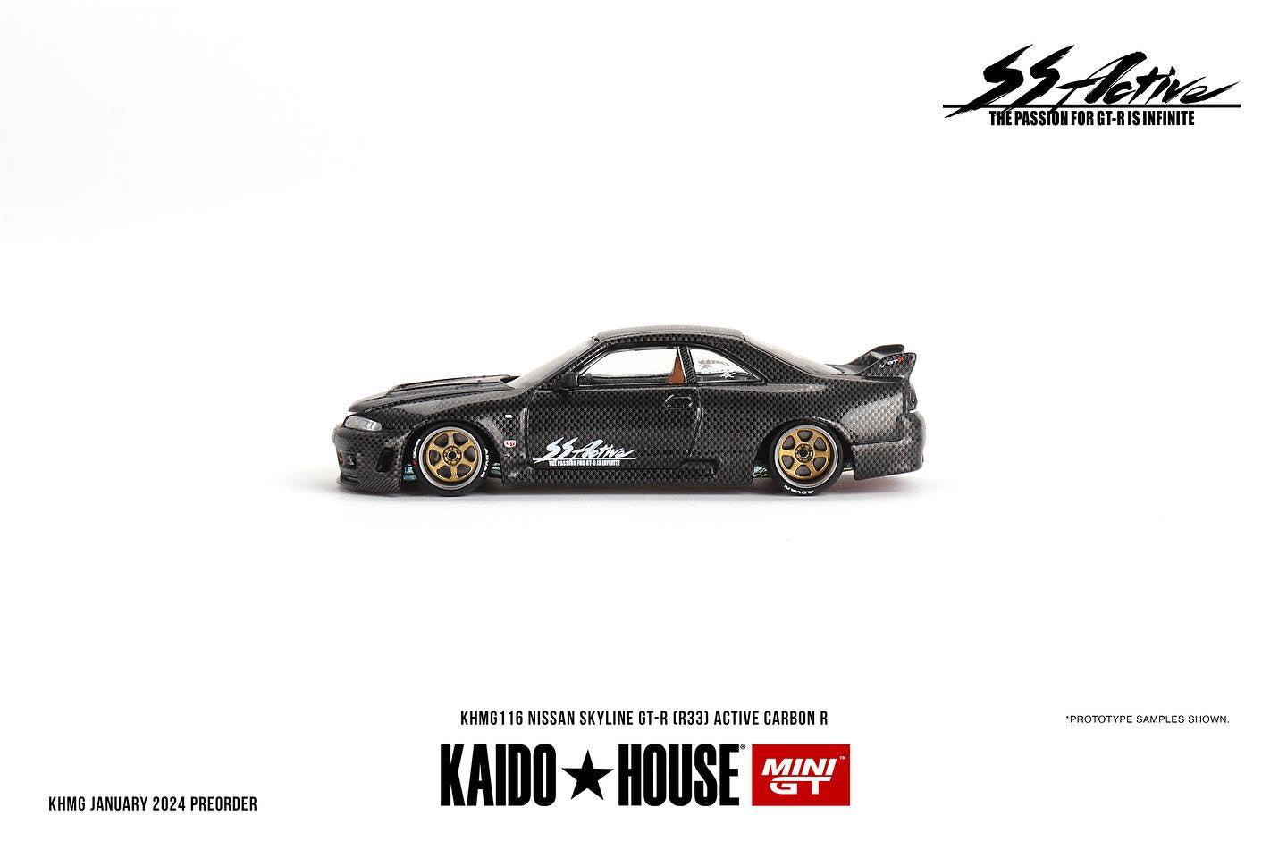 Mini GT x Kaido House Nissan Skyline GT-R (R33) Active Carbon R