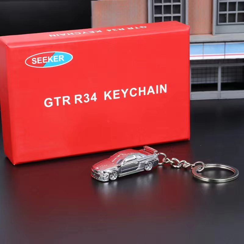 Seeker 1/87 Nissan Skyline GT-R (R34) Z-Tune Keychain in Chrome Silver