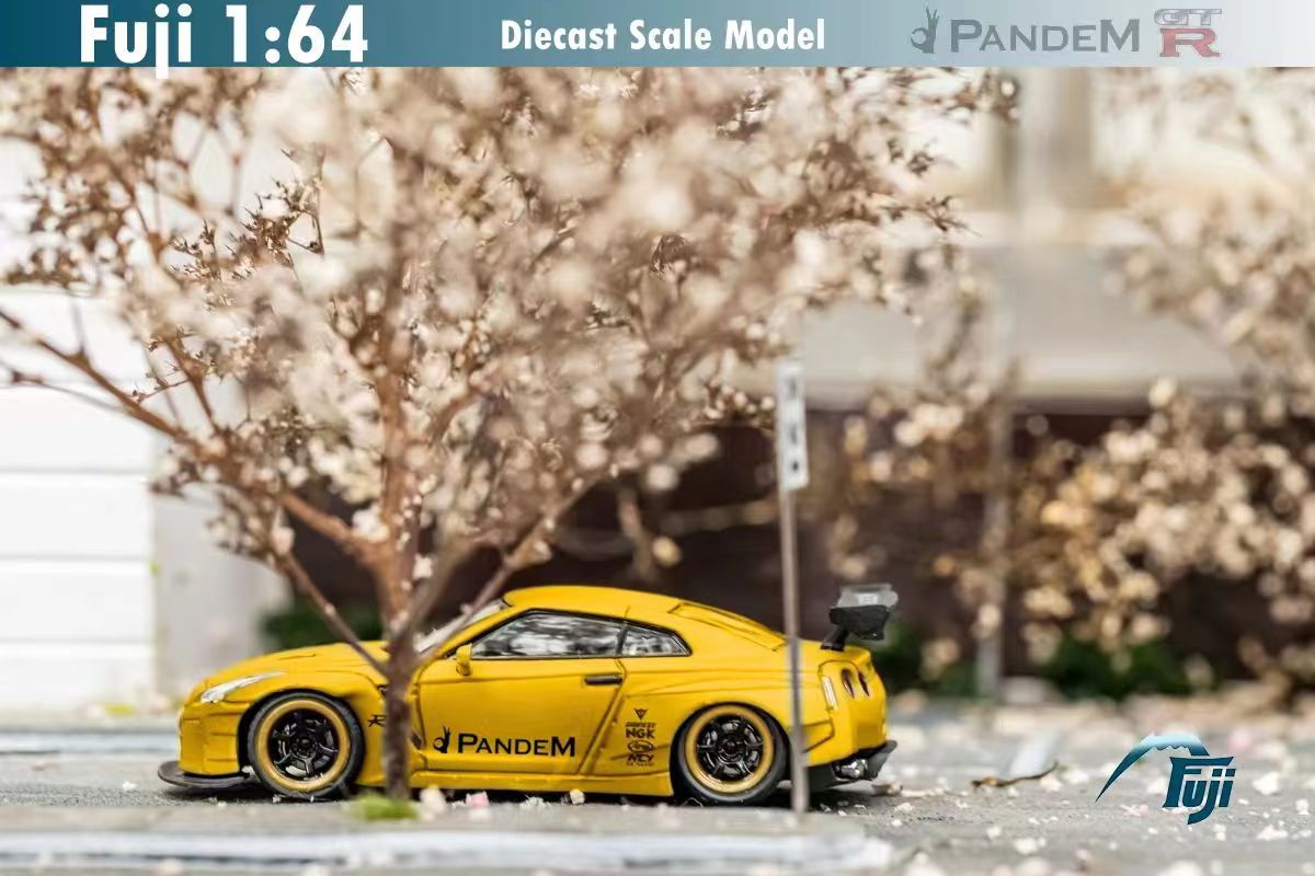 Fuji 1/64 Nissan GT-R (R35) Rocket Bunny Widebody in Signal Yellow