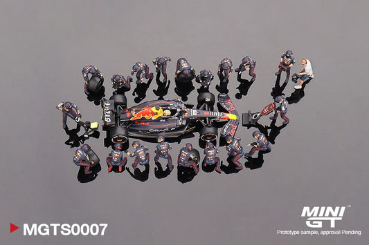 Mini GT 1/64 Oracle Red Bull Racing RB18 #1 Max Verstappen 2022 Abu Dhabi GP Pit Crew Set