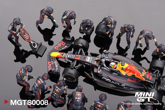 Mini GT 1/64 Oracle Red Bull Racing RB18 #11 Sergio Pérez 2022 Abu Dhabi GP Pit Crew Set