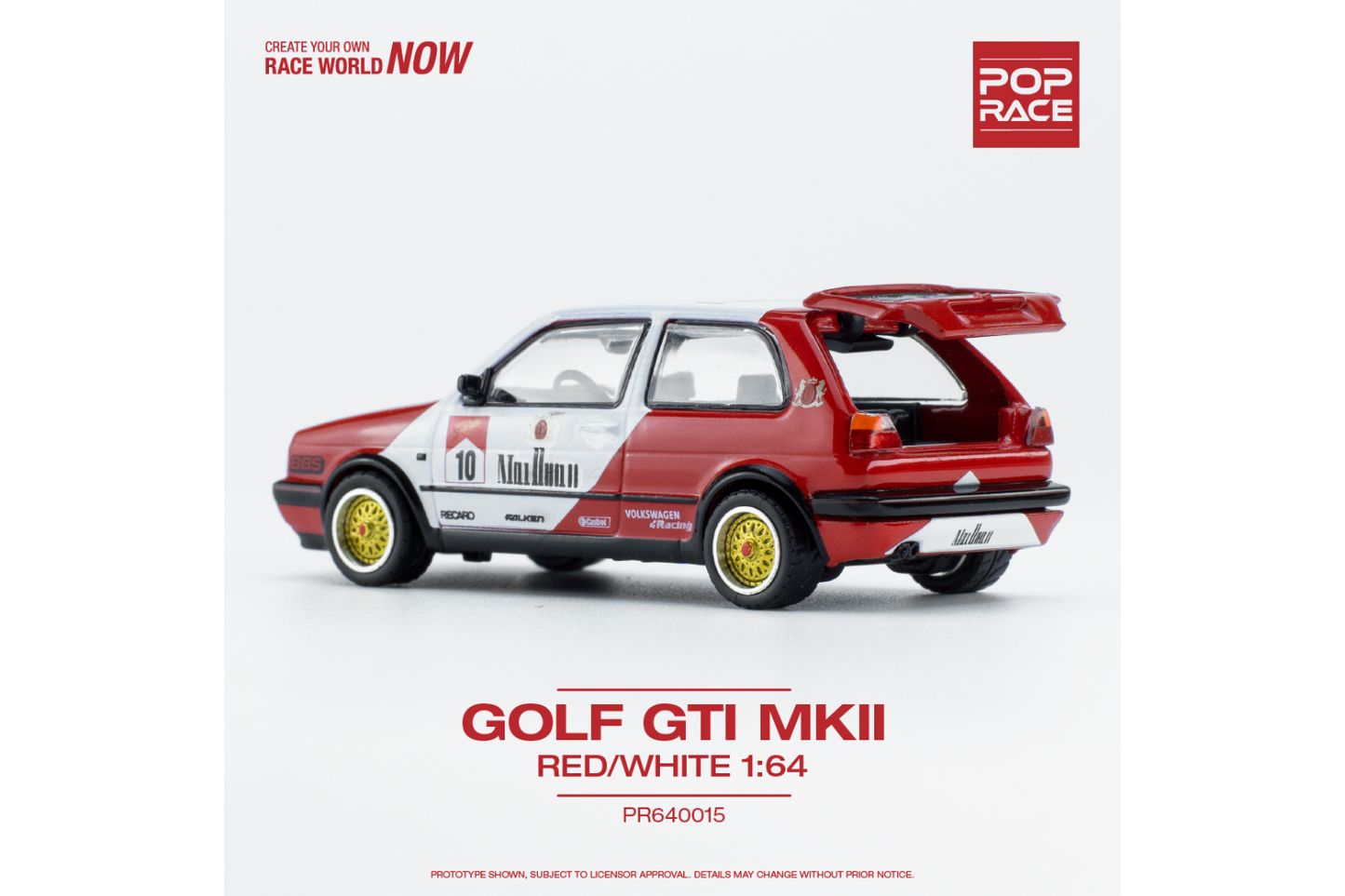 Pop Race 1/64 Volksagen Golf GTI MK2 in Red/White
