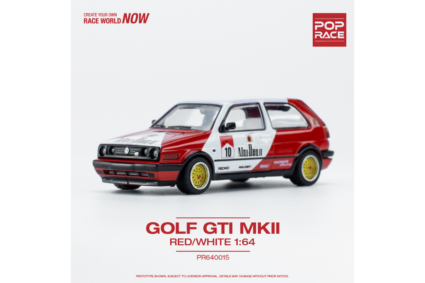 Pop Race 1/64 Volksagen Golf GTI MK2 in Red/White