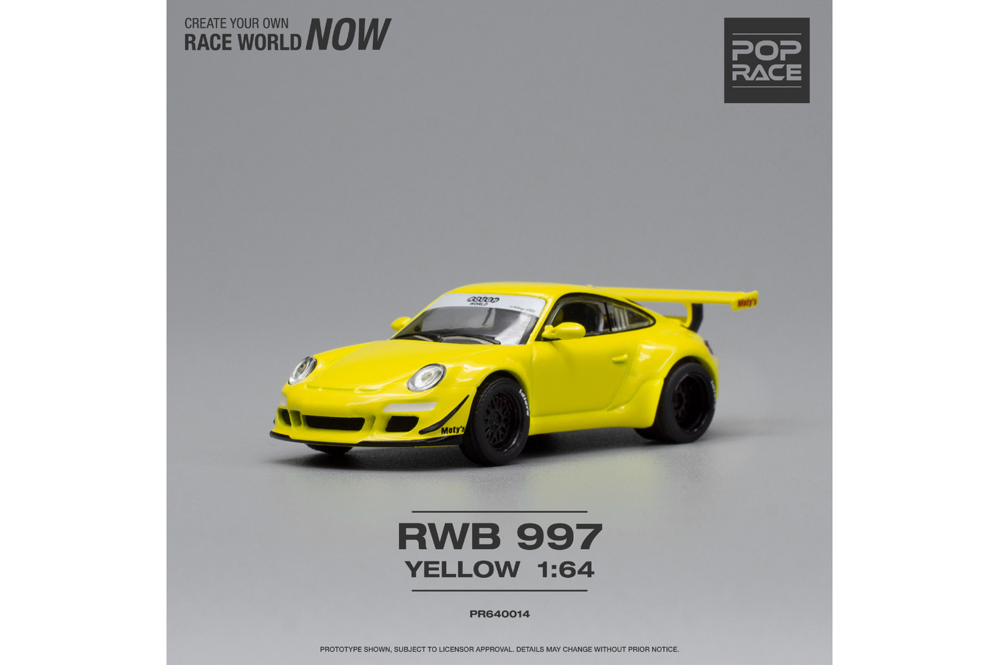 Pop Race 1/64 Porsche 911 RWB997 in Yellow