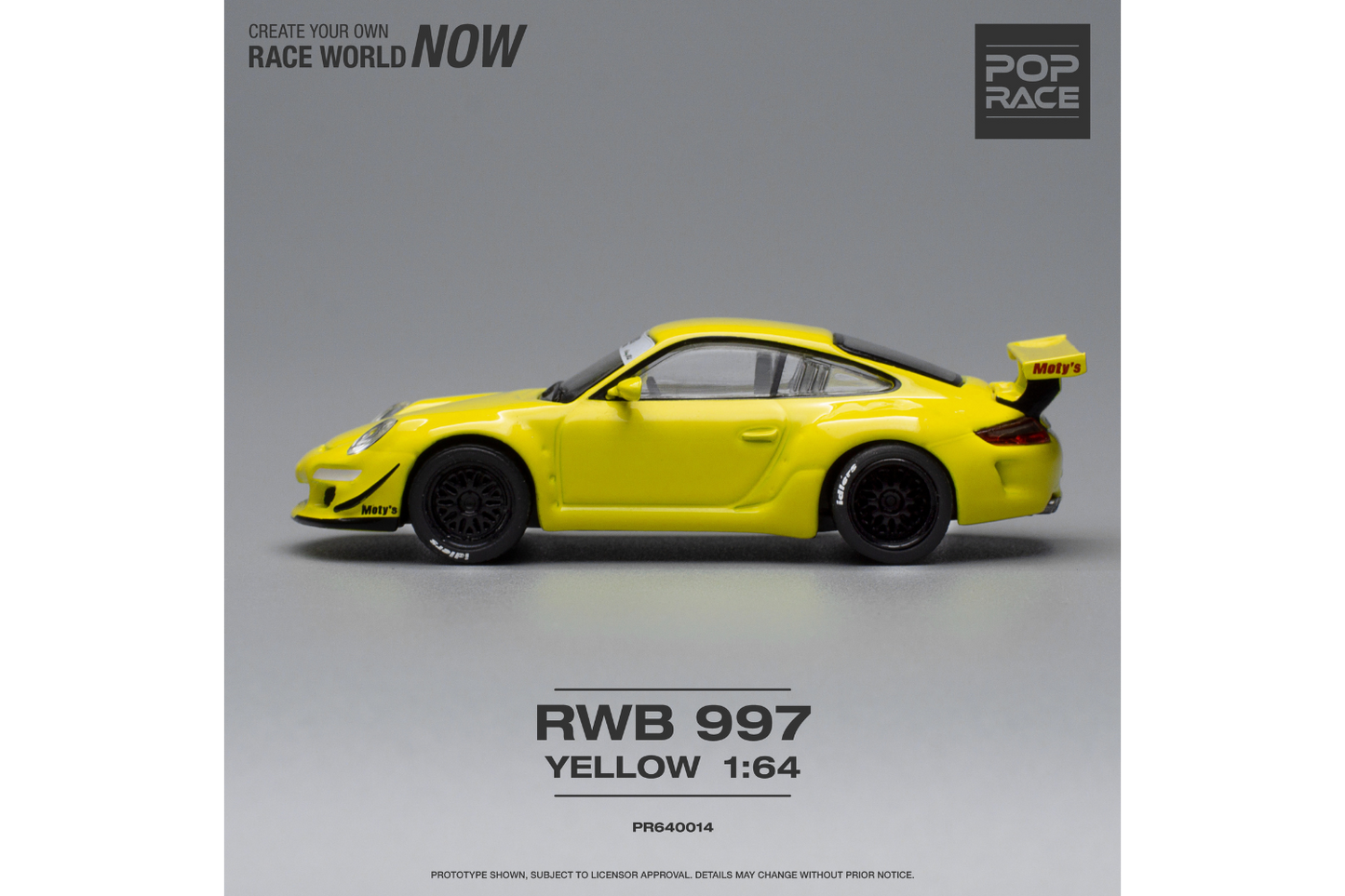 Pop Race 1/64 Porsche 911 RWB997 in Yellow