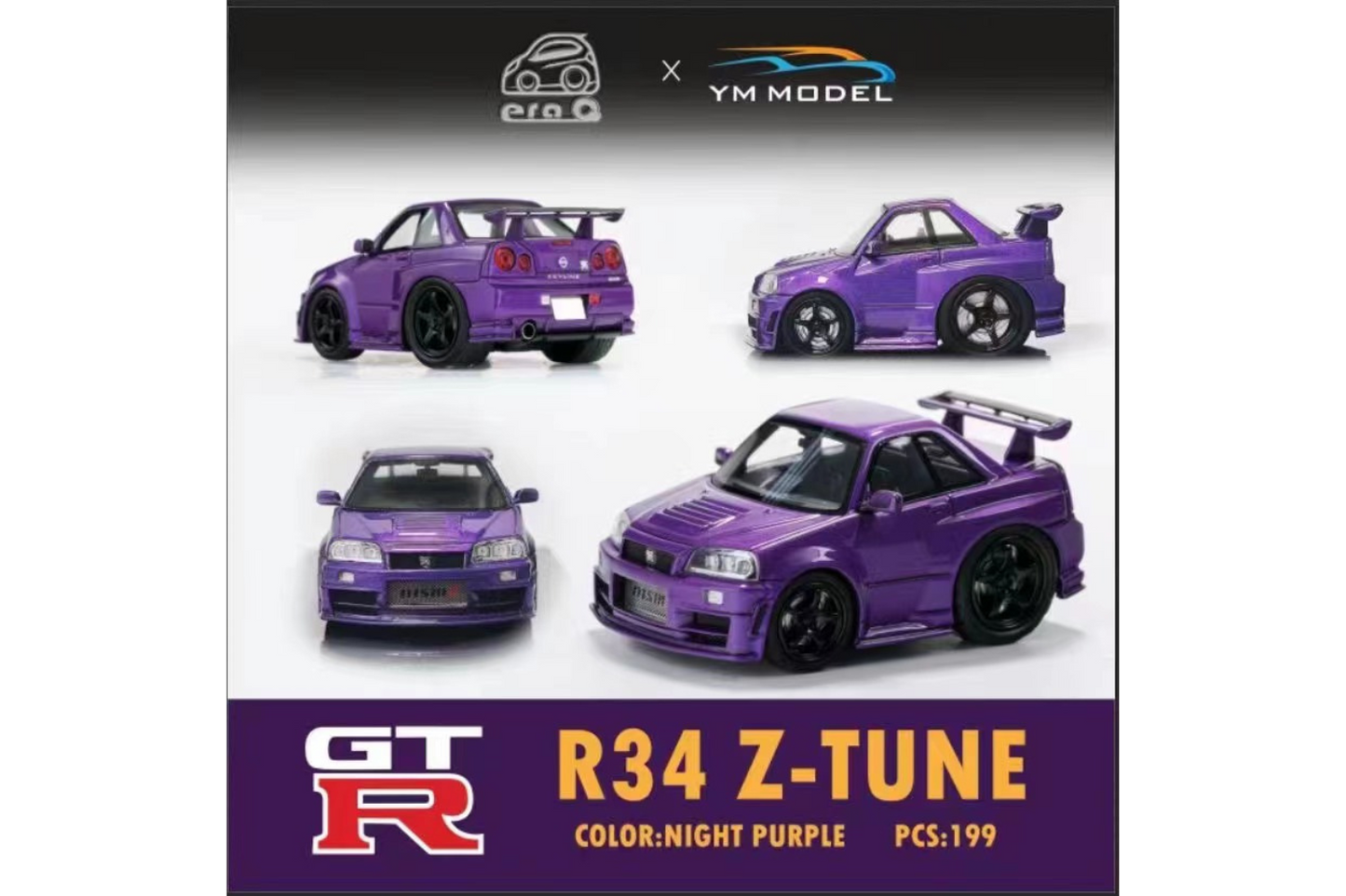 YM Model x Era Q 1/64 Nissan Skyline GT-R (R34) Z-Tune in Night Purple