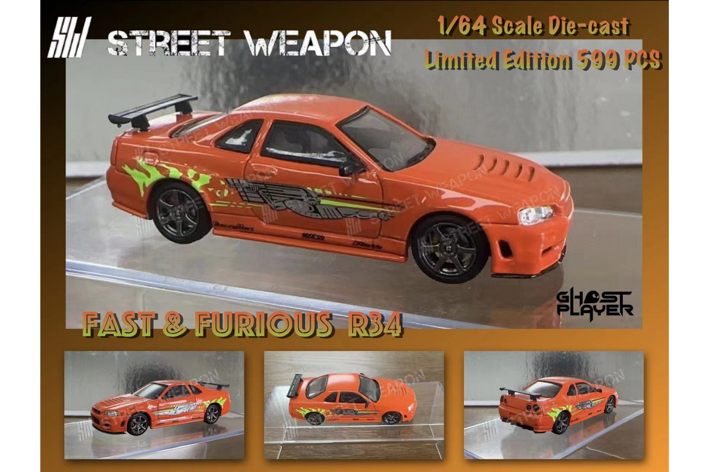 Street Weapon x Ghost Player 1/64 Nissan Skyline GT-R (R34) Fast & Furious Livery