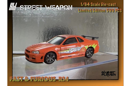 Street Weapon x Ghost Player 1/64 Nissan Skyline GT-R (R34) Fast & Furious Livery