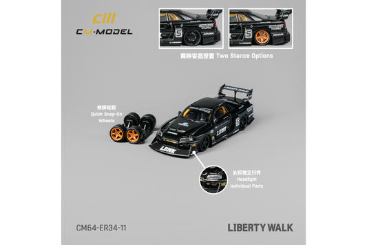 CM Model 1/64 Liberty Walk Nissan Skyline ER34 Super Silhouette #5 LBWK in Black