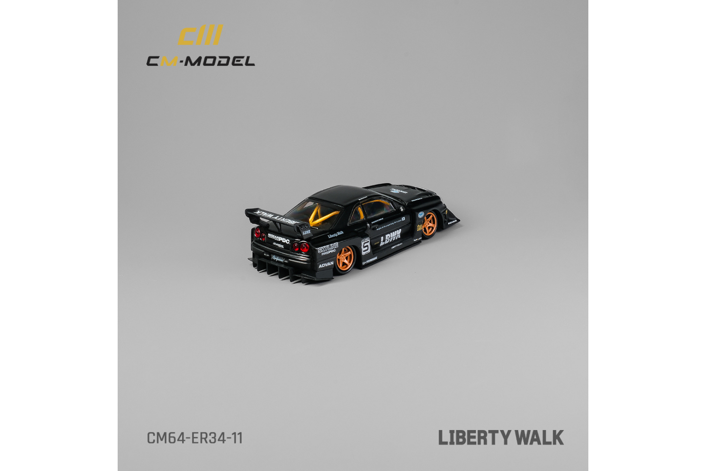 CM Model 1/64 Liberty Walk Nissan Skyline ER34 Super Silhouette #5 LBWK in Black